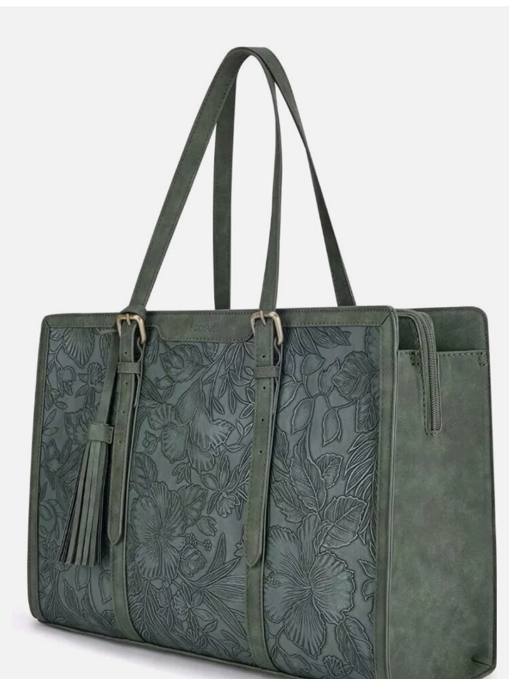 Ecosusi elegant Embossed Faux Leather Laptop Tote Bag in Dark Green